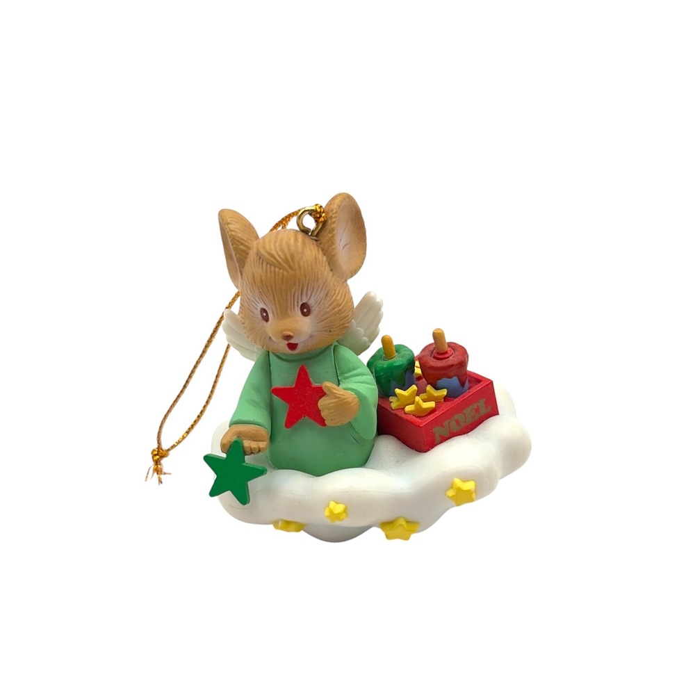 Vintage 1993 Angel Mouse Cloud Stars Resin Christmas Tree Ornament Holiday Decor